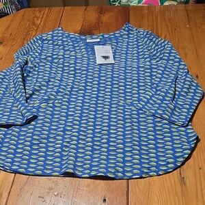 Nwt Boutique Komil Blue and Yellow Patterned Women's Top Sz L